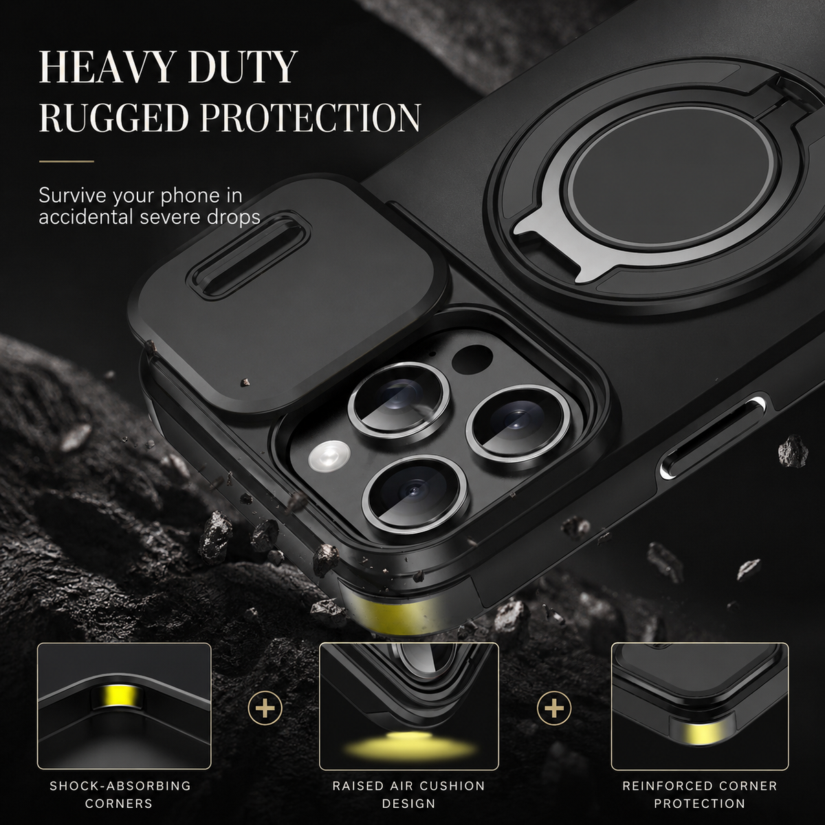 Premium iPhone Case Rugged Magnetic Armor Cover Slide Camera Protection Dual Layer Shockproof PC TPU Anti Fingerprint Non Slip Full Coverage
