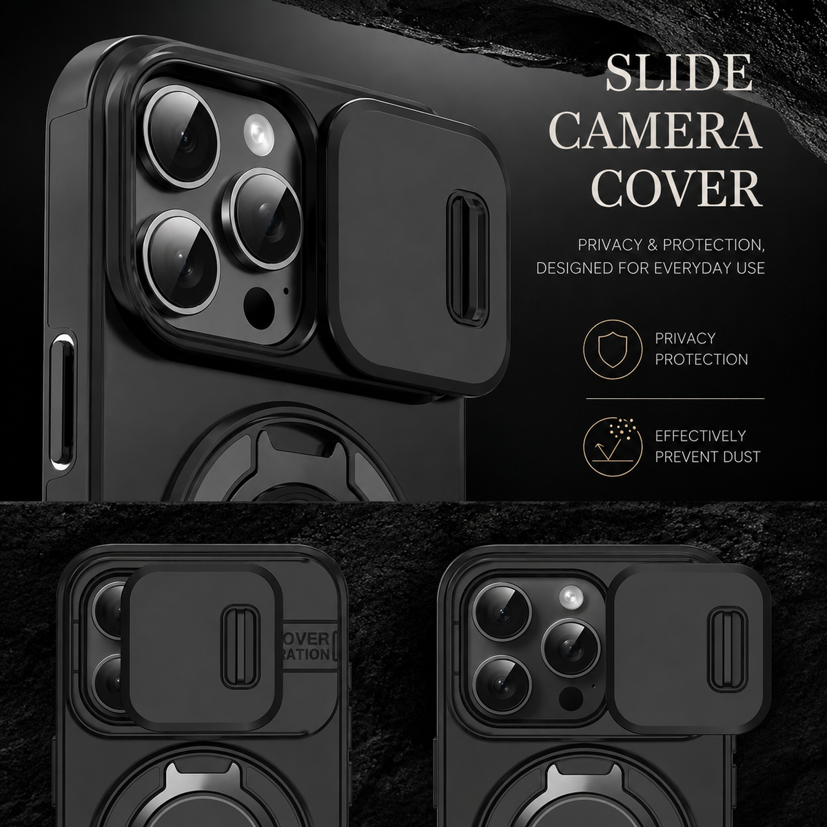 Premium iPhone Case Rugged Magnetic Armor Cover Slide Camera Protection Dual Layer Shockproof PC TPU Anti Fingerprint Non Slip Full Coverage