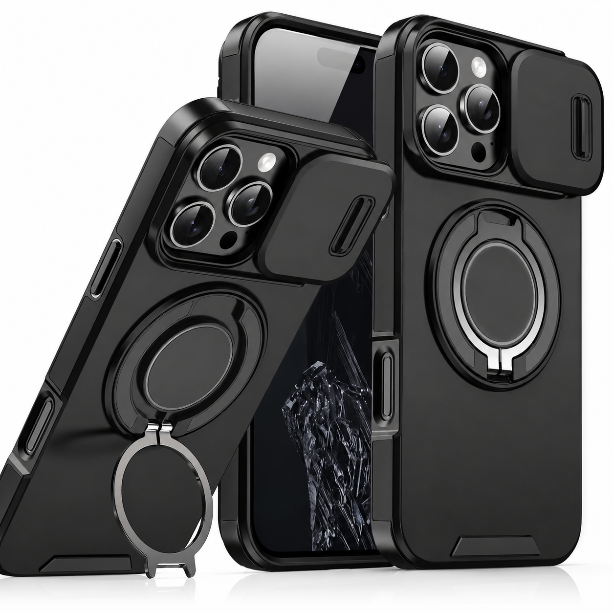 Premium iPhone Case Rugged Magnetic Armor Cover Slide Camera Protection Dual Layer Shockproof PC TPU Anti Fingerprint Non Slip Full Coverage