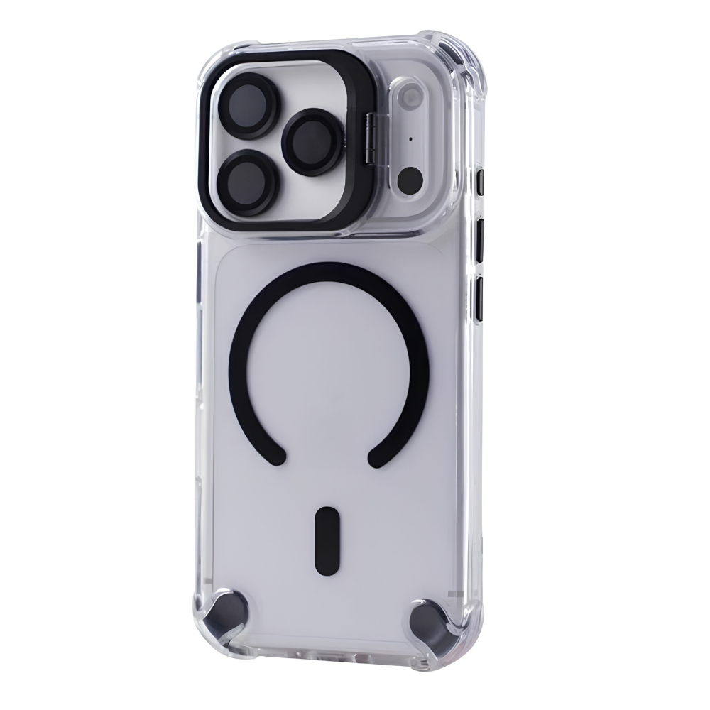 Premium iPhone Case Transparent Magnetic Shockproof Cover Glass Lens Protector Stand Holder MagSafe Compatible Non Slip Full Coverage Design