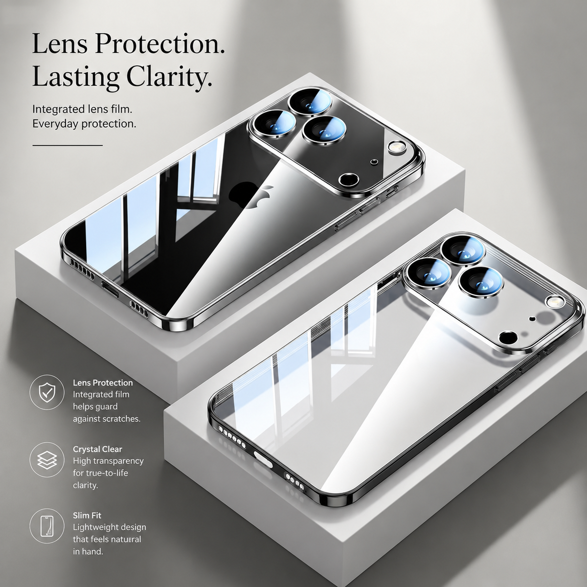 Premium iPhone Case Transparent TPU Protective Cover Camera Lens Protection Ultra Thin Shockproof Anti Fingerprint Scratch Resistant Slim Full Coverage