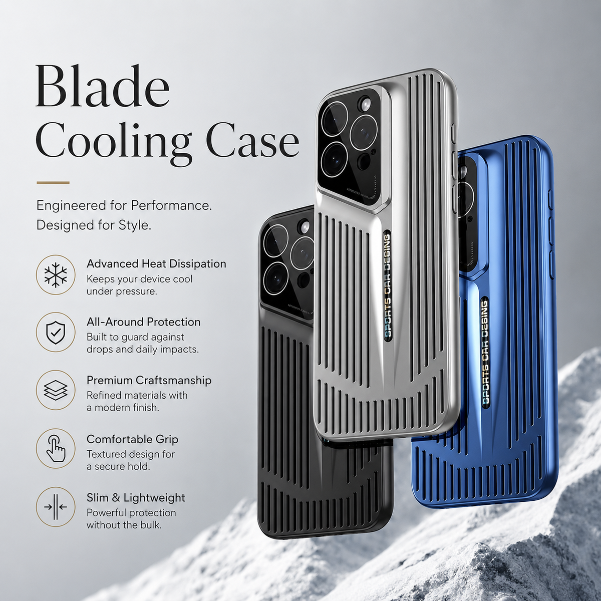 Premium iPhone Case Ultra Thin Blade Style Heat Dissipation Shockproof PC Transparent Protective Cover Slim Full Coverage Skin Fit Design