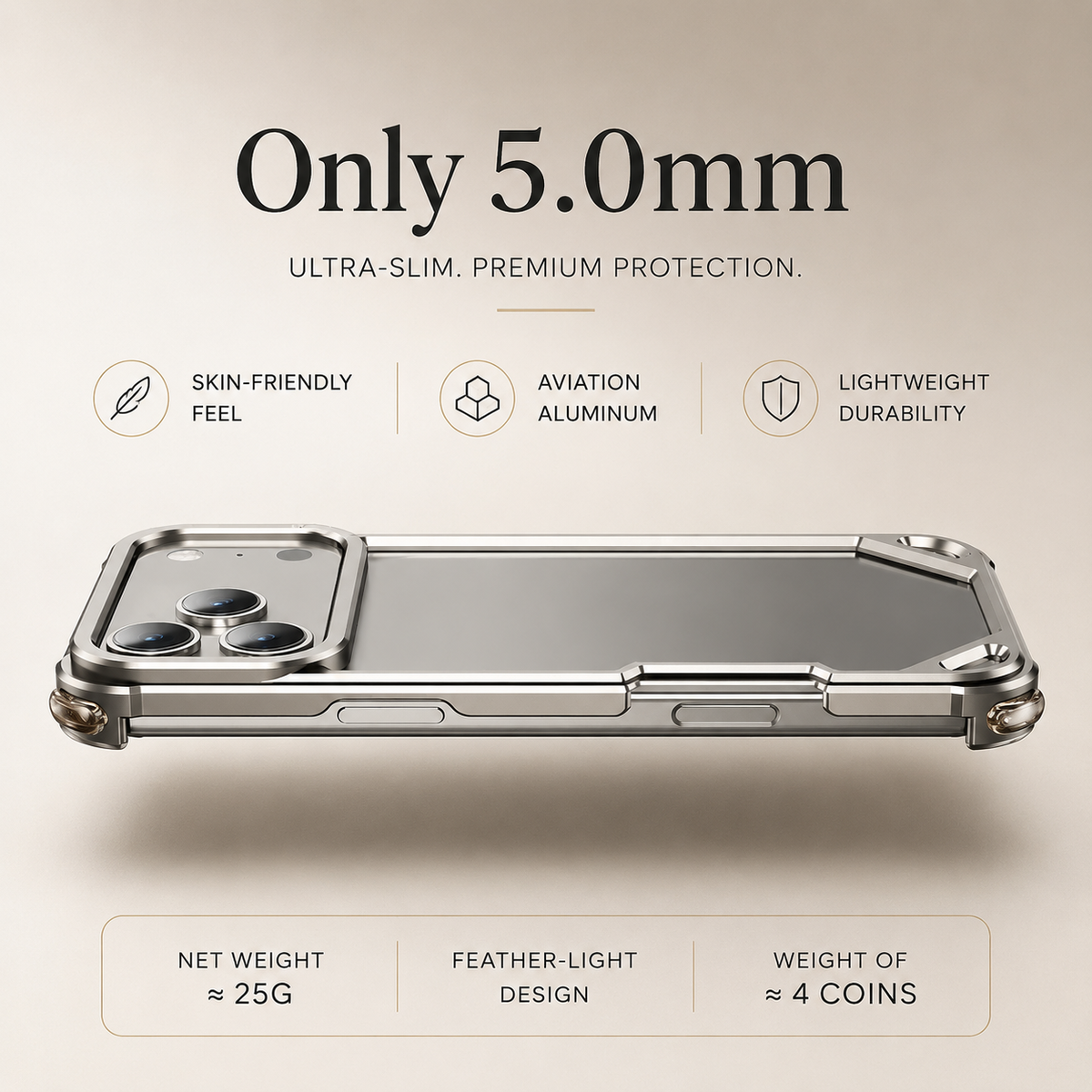 Premium iPhone Case Ultra Thin Metal Frame Bumper Shockproof Wireless Charging Compatible Slim Lightweight Camera Protection Half Wrapped Design