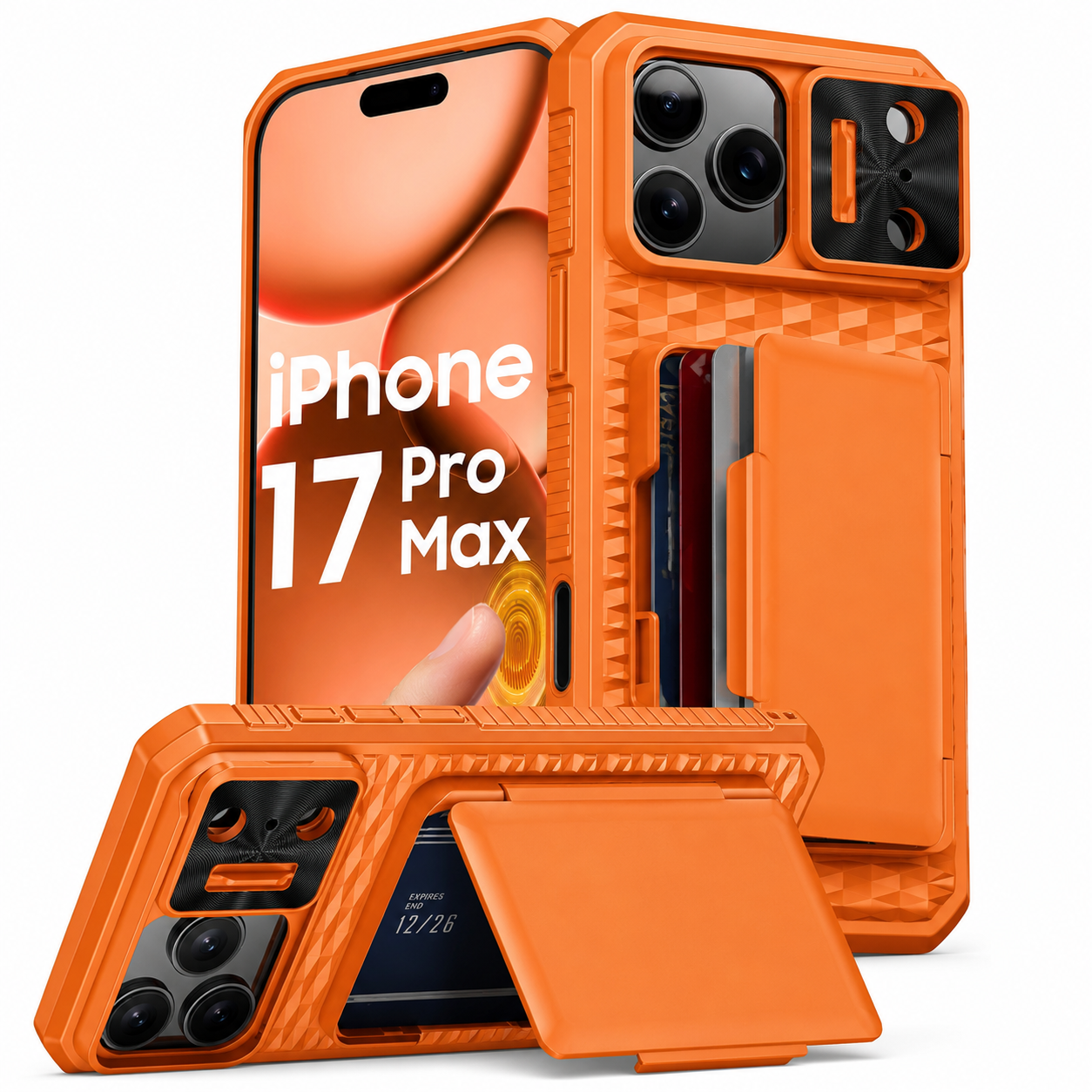 Premium iPhone Case Wallet Card Holder Sliding Camera Cover Stand MagSafe Compatible RFID Blocking Dual Layer Shockproof Heavy Duty Full Protection Design