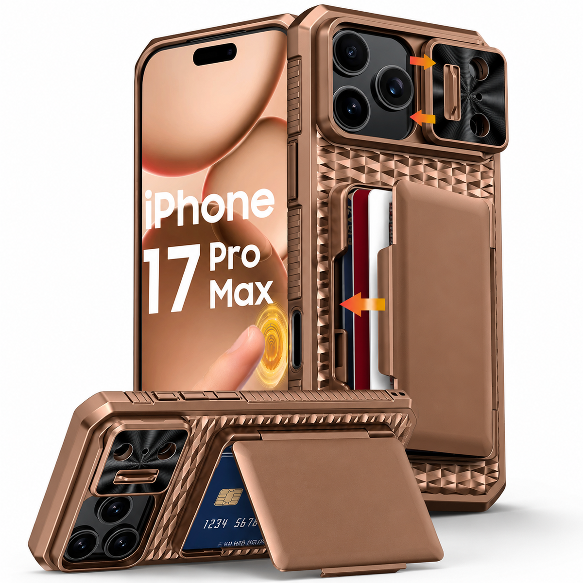 Premium iPhone Case Wallet Card Holder Sliding Camera Cover Stand MagSafe Compatible RFID Blocking Dual Layer Shockproof Heavy Duty Full Protection Design