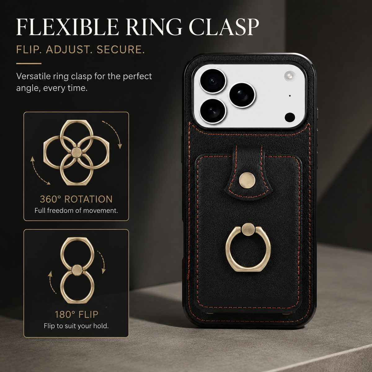 Premium iPhone Case Wallet Cover Card Holder RFID Blocking Ring Kickstand PU Leather Shockproof Protective Cover Anti Scratch Slim Full Protection