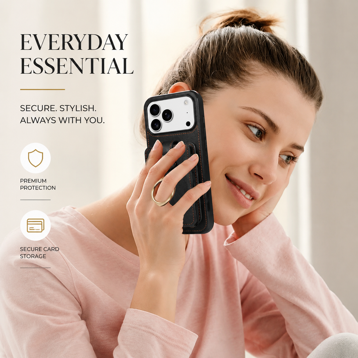 Premium iPhone Case Wallet Cover Card Holder RFID Blocking Ring Kickstand PU Leather Shockproof Protective Cover Anti Scratch Slim Full Protection