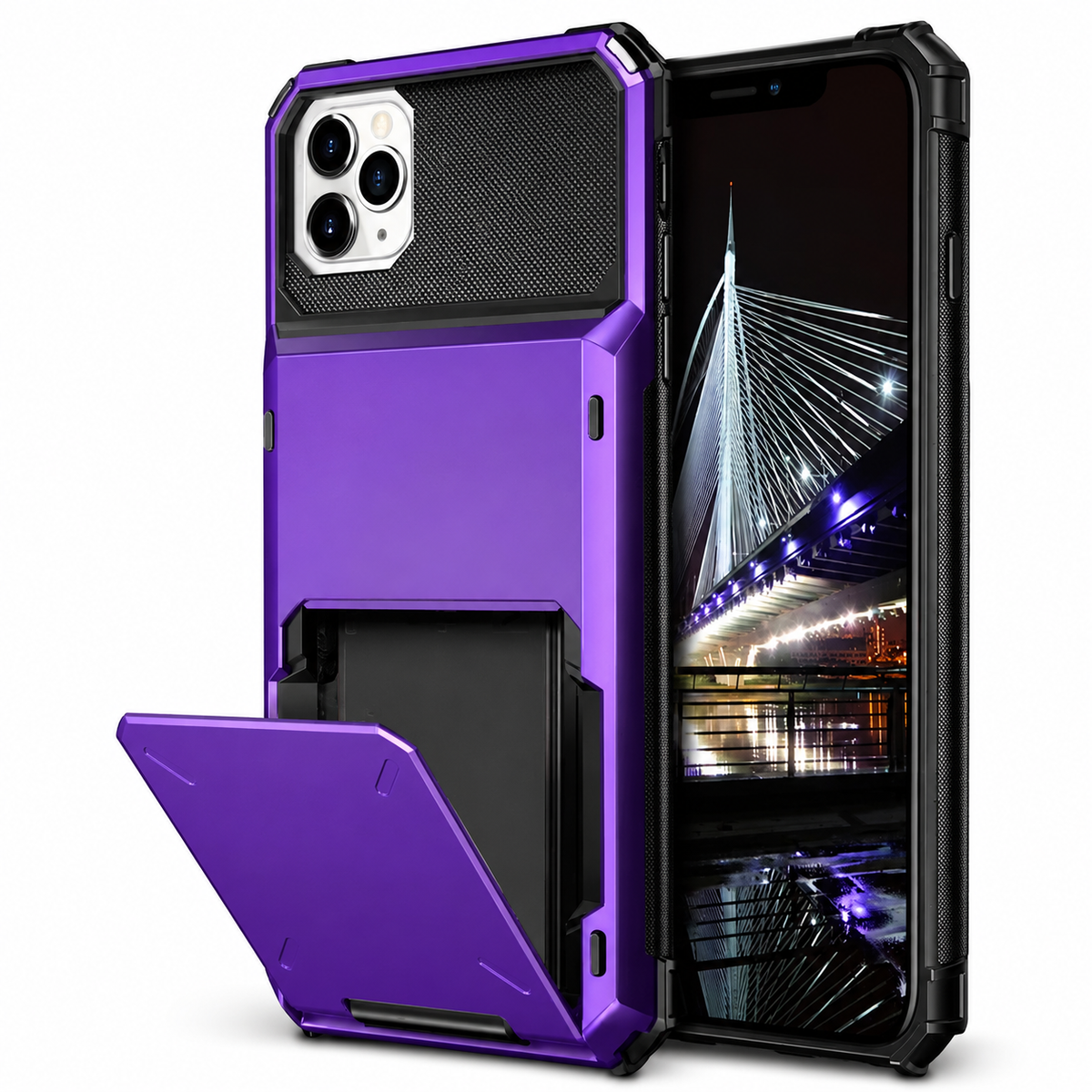 Premium iPhone Case Wallet Cover Hidden Card Holder Dual Layer Shockproof Armor Anti Scratch Raised Camera Protection Slim Full Coverage Design