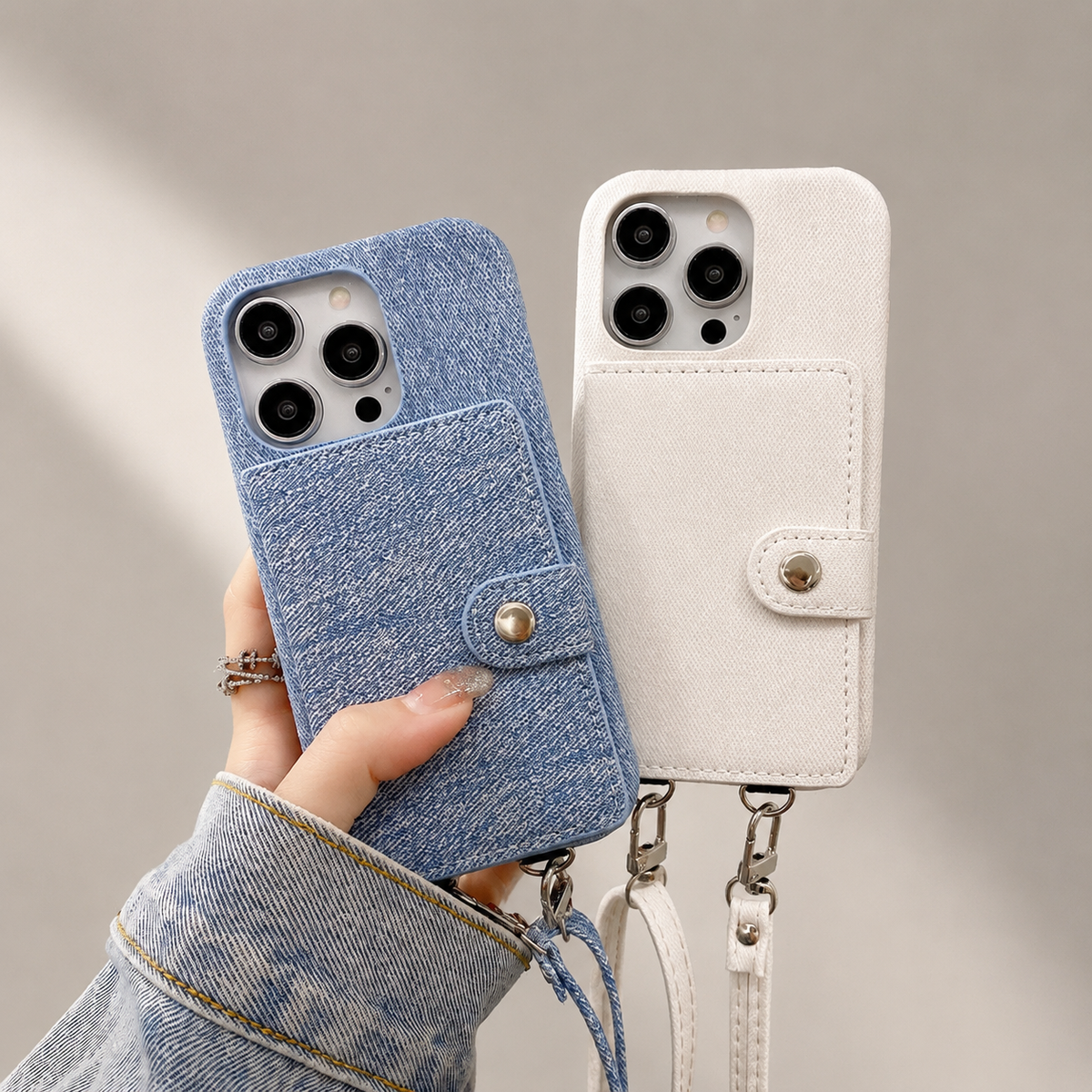 Premium iPhone Case Wallet Crossbody Flip Cover RFID Blocking Card Holder PU Leather Magnetic Closure Shockproof Full Coverage Strap Design Protective Case