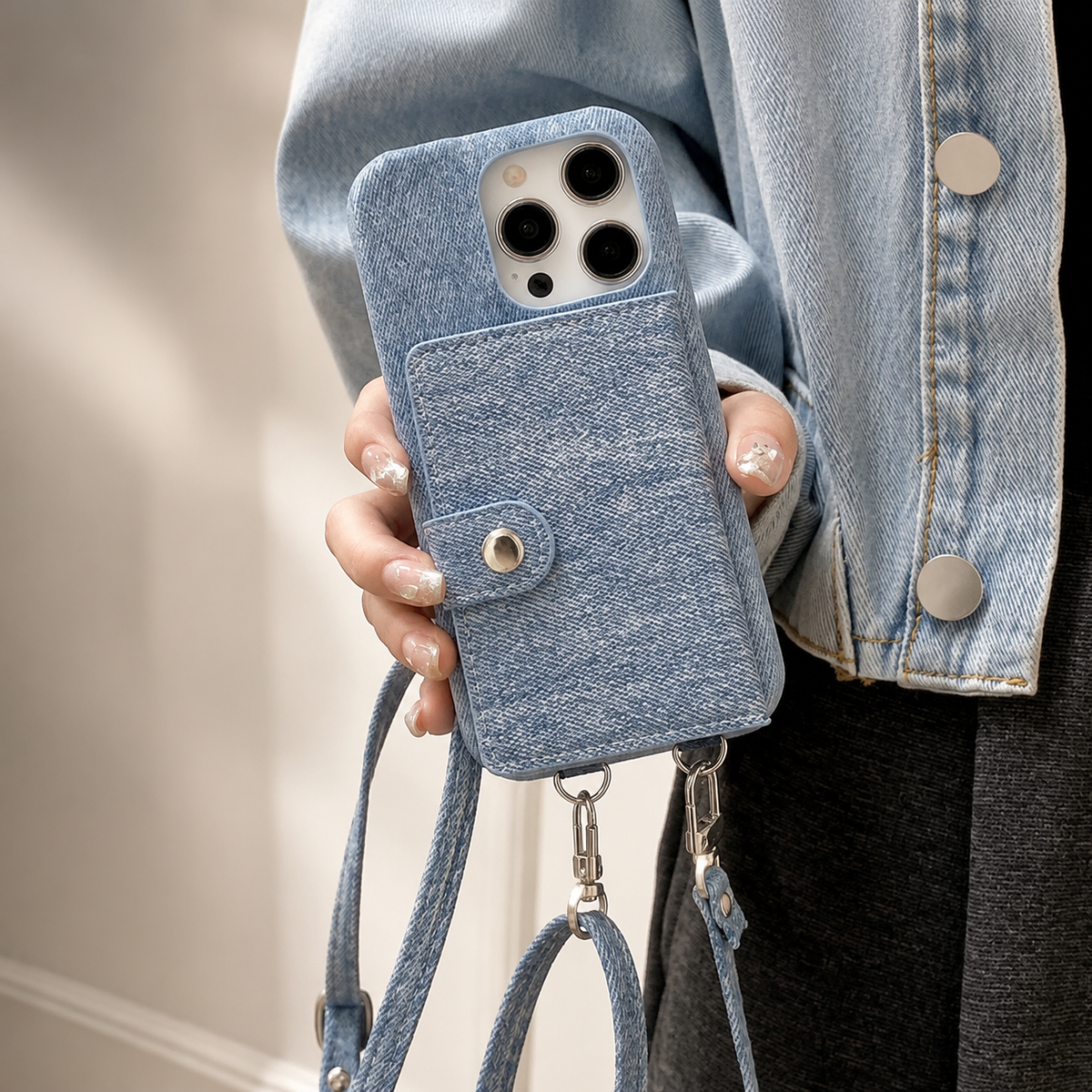 Premium iPhone Case Wallet Crossbody Flip Cover RFID Blocking Card Holder PU Leather Magnetic Closure Shockproof Full Coverage Strap Design Protective Case