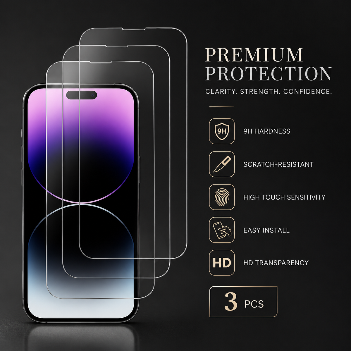 Premium iPhone Screen Protector Tempered Glass HD Clear Anti Fingerprint Scratch Resistant Ultra Thin Case Friendly Bubble Free Display Protection