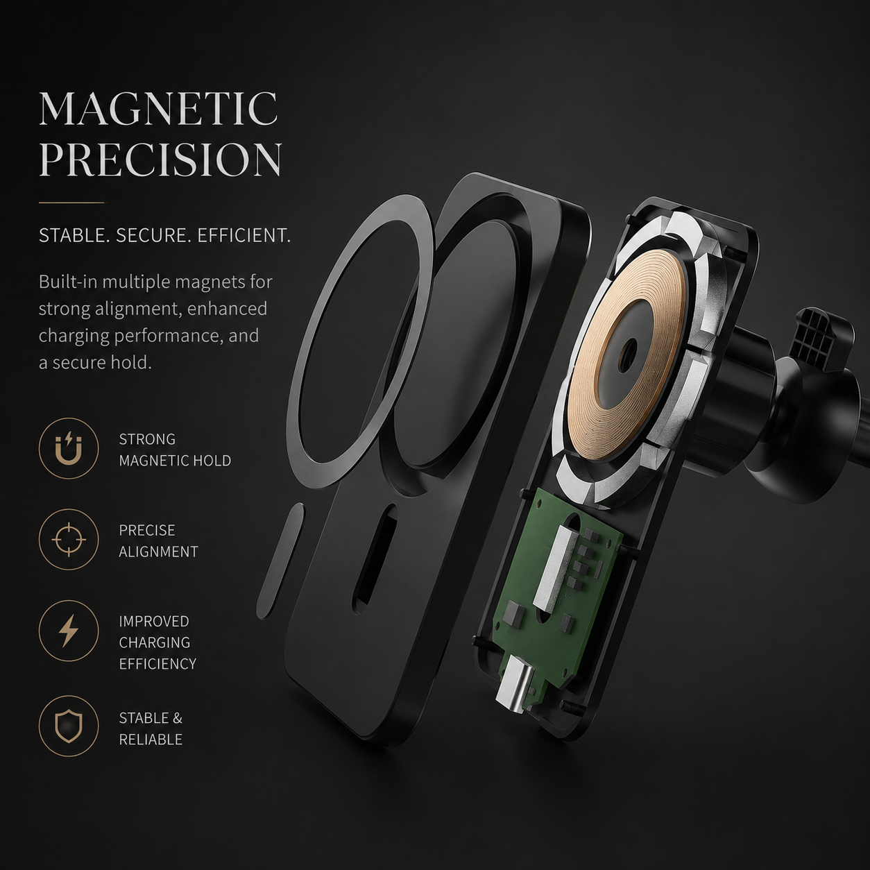 Premium Wireless Car Charger Magnetic Vent Mount MagSafe Compatible Fast Charging Phone Holder Secure Grip Hands Free Dashboard Travel Stand