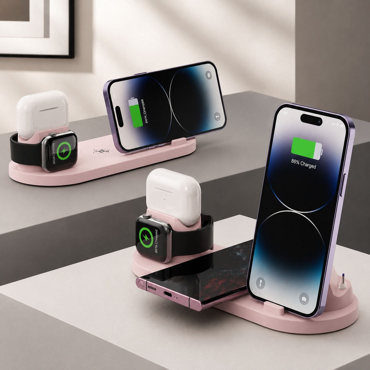 Premium Wireless Charger Fast Charging Station Foldable Multi Device Charging Dock Magnetic Stand for Smartphones Watches Earbuds Travel Organizer