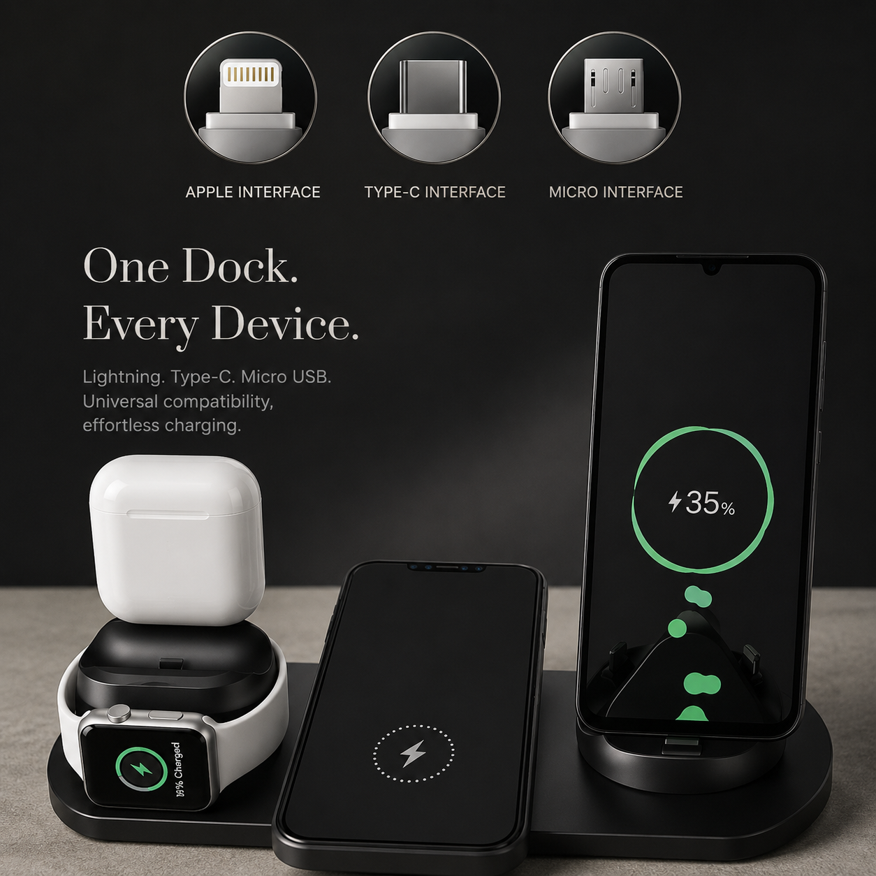 Premium Wireless Charger Fast Charging Station Foldable Multi Device Charging Dock Magnetic Stand for Smartphones Watches Earbuds Travel Organizer