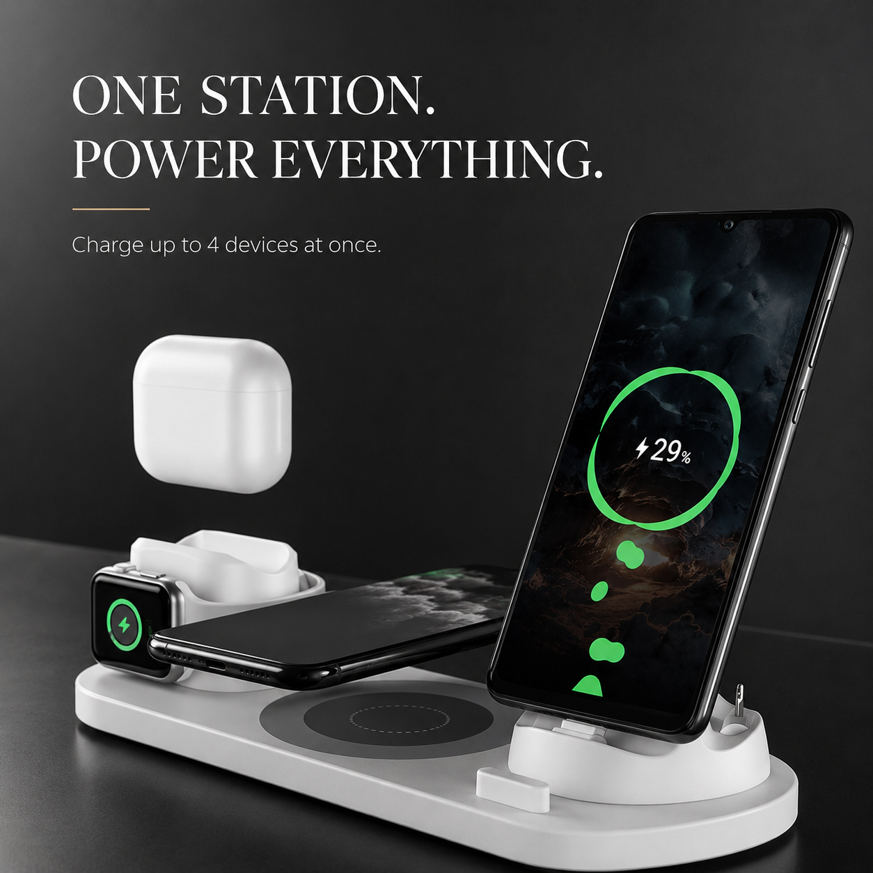 Premium Wireless Charger Fast Charging Station Foldable Multi Device Charging Dock Magnetic Stand for Smartphones Watches Earbuds Travel Organizer