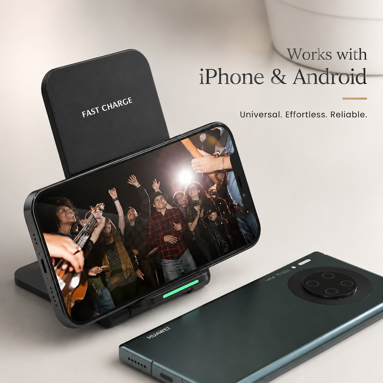 Premium Wireless Charger Fast Wireless Charging Foldable Charging Stand Portable Charging Dock Compatible with iPhone Adjustable Design for Travel