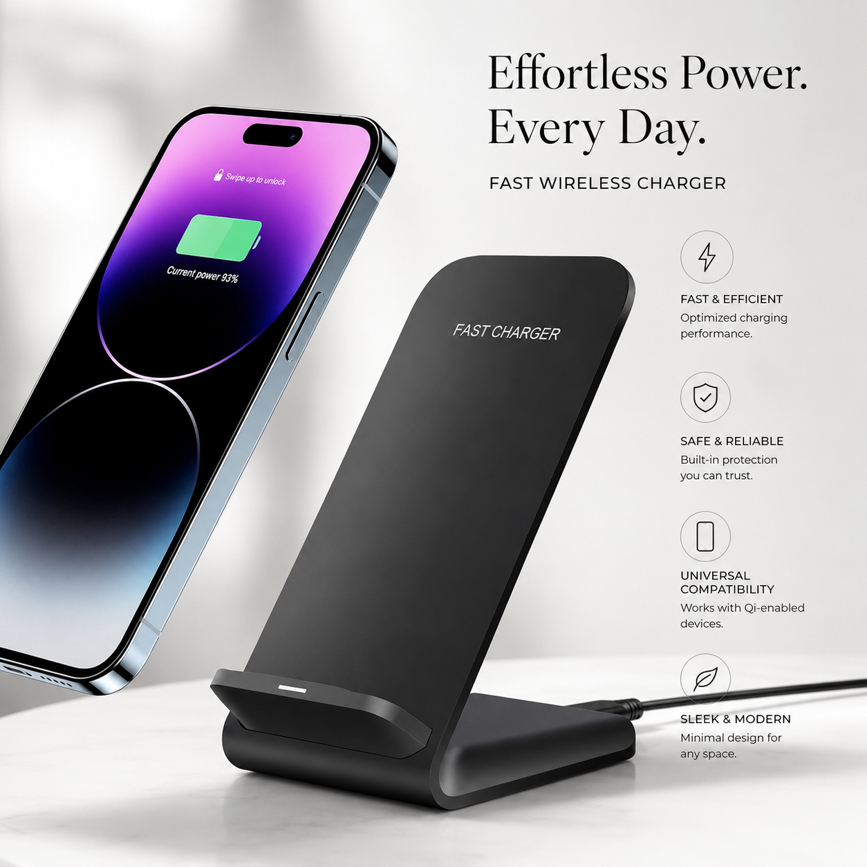 Premium Wireless Charger Fast Wireless Charging Foldable Charging Stand Portable Charging Dock Compatible with iPhone Adjustable Design for Travel