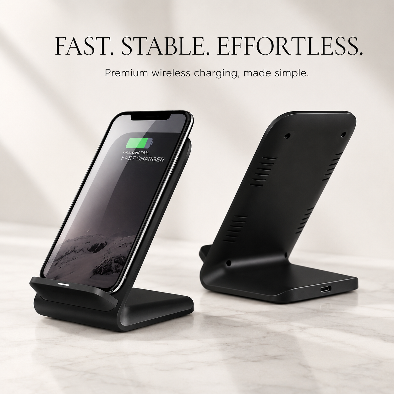 Premium Wireless Charger Fast Wireless Charging Foldable Charging Stand Portable Charging Dock Compatible with iPhone Adjustable Design for Travel