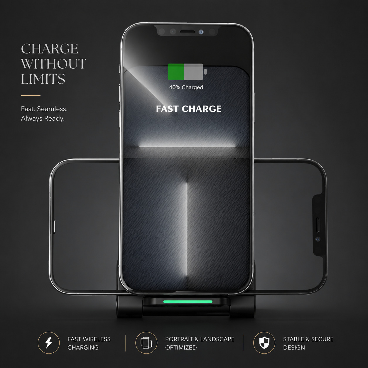 Premium Wireless Charger Fast Wireless Charging Foldable Charging Stand Portable Charging Dock Compatible with iPhone Adjustable Design for Travel