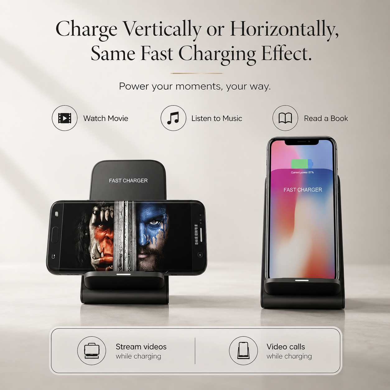Premium Wireless Charger Fast Wireless Charging Foldable Charging Stand Portable Charging Dock Compatible with iPhone Adjustable Design for Travel