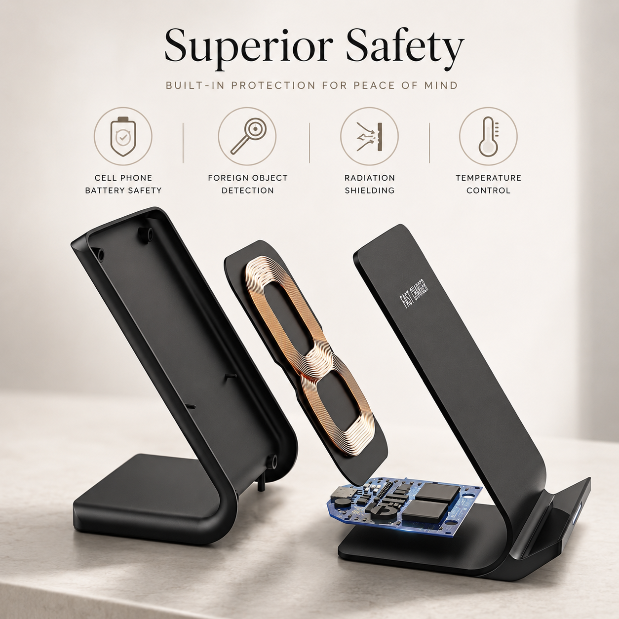 Premium Wireless Charger Fast Wireless Charging Foldable Charging Stand Portable Charging Dock Compatible with iPhone Adjustable Design for Travel