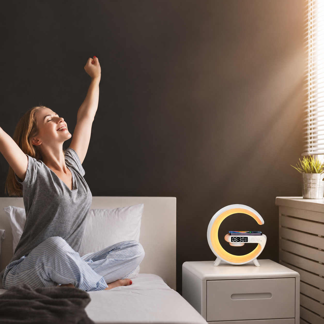 Premium Wireless Charging Station Fast Charger Bluetooth Speaker RGB LED Clock USB-C Charging Dock Multi Device Desktop Stand Organizer Desk Setup Hub