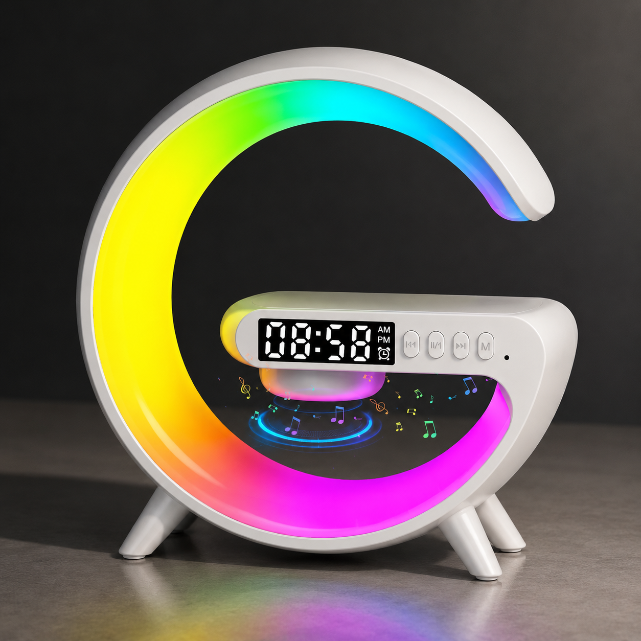 Premium Wireless Charging Station Fast Charger Bluetooth Speaker RGB LED Clock USB-C Charging Dock Multi Device Desktop Stand Organizer Desk Setup Hub