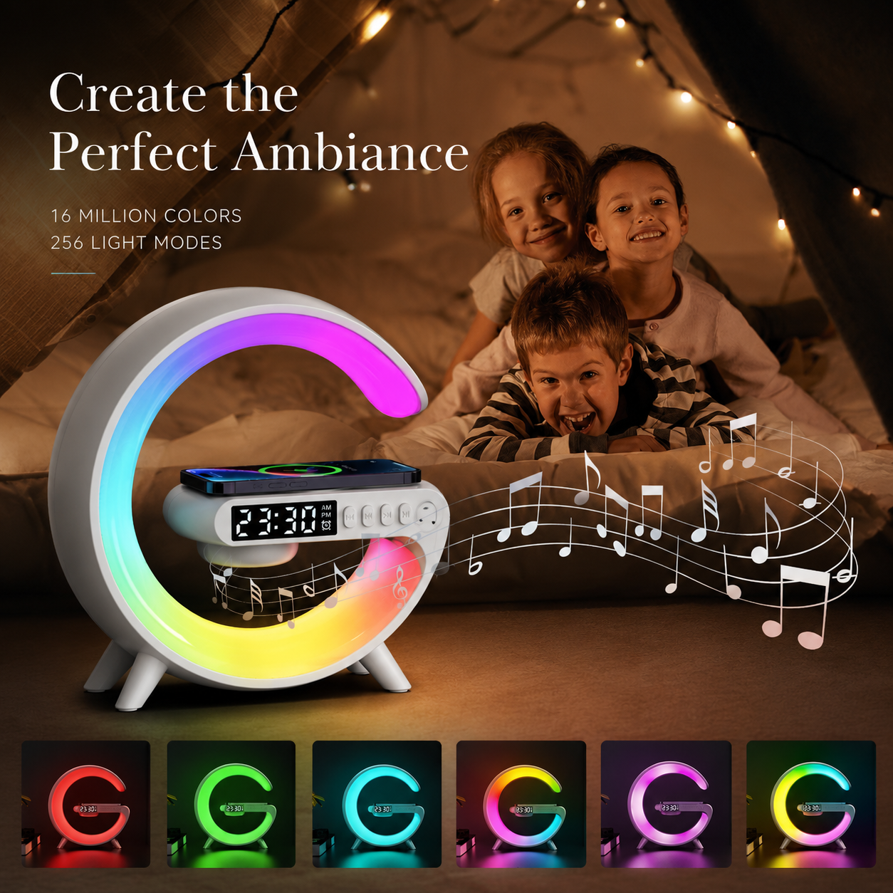 Premium Wireless Charging Station Fast Charger Bluetooth Speaker RGB LED Clock USB-C Charging Dock Multi Device Desktop Stand Organizer Desk Setup Hub