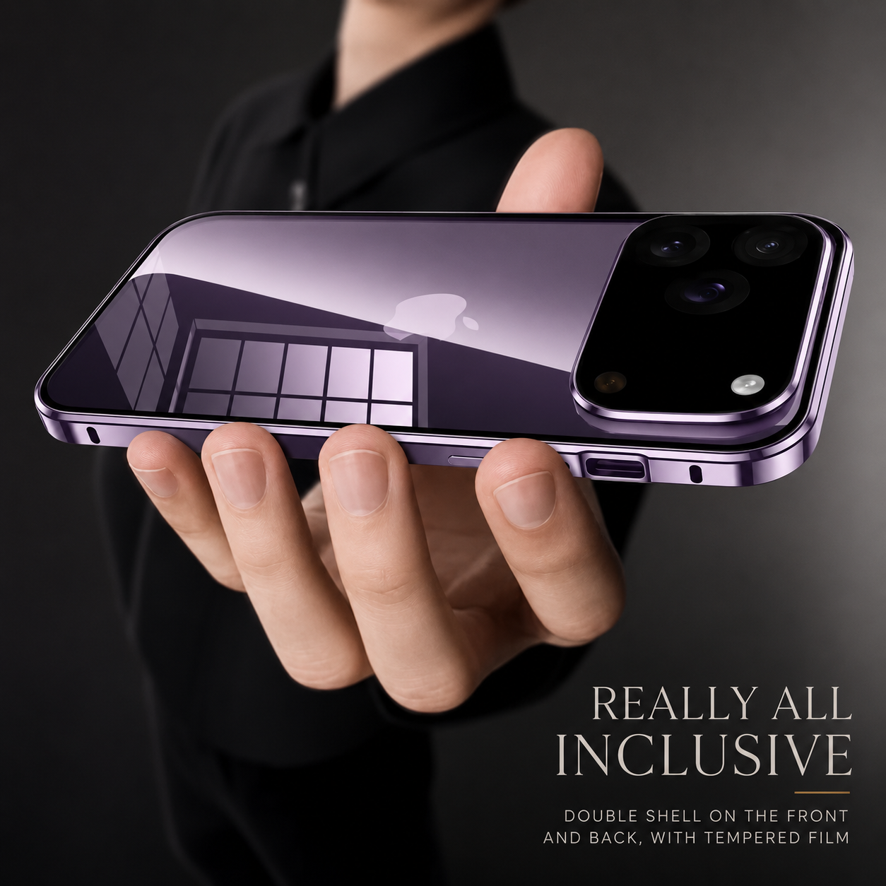 Premium iPhone Case 360 Full Protection Magnetic Glass Cover Aluminum Frame Snap Lock Shockproof Anti Scratch Clear Full Coverage Protective Case