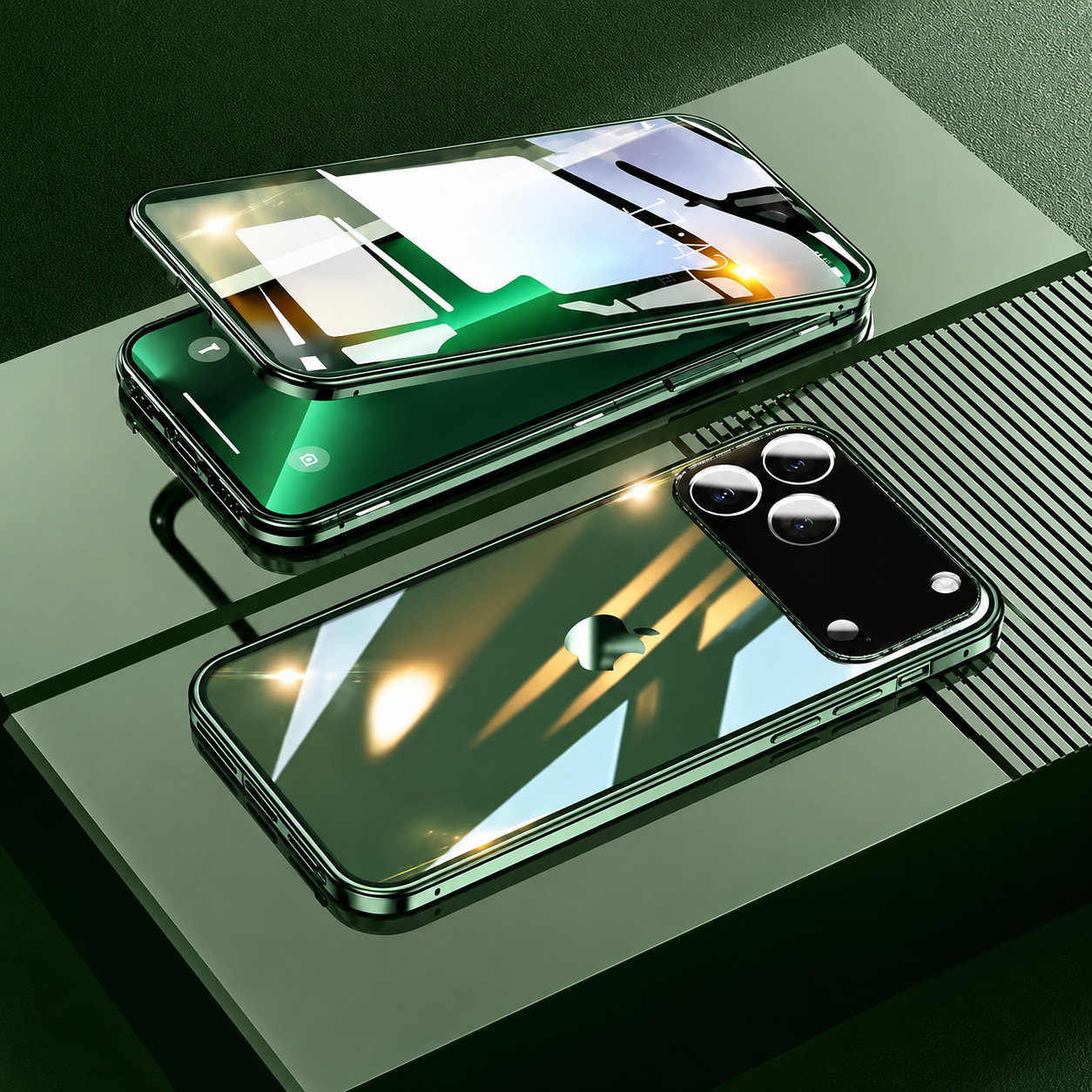 Premium iPhone Case 360 Full Protection Magnetic Glass Cover Aluminum Frame Snap Lock Shockproof Anti Scratch Clear Full Coverage Protective Case