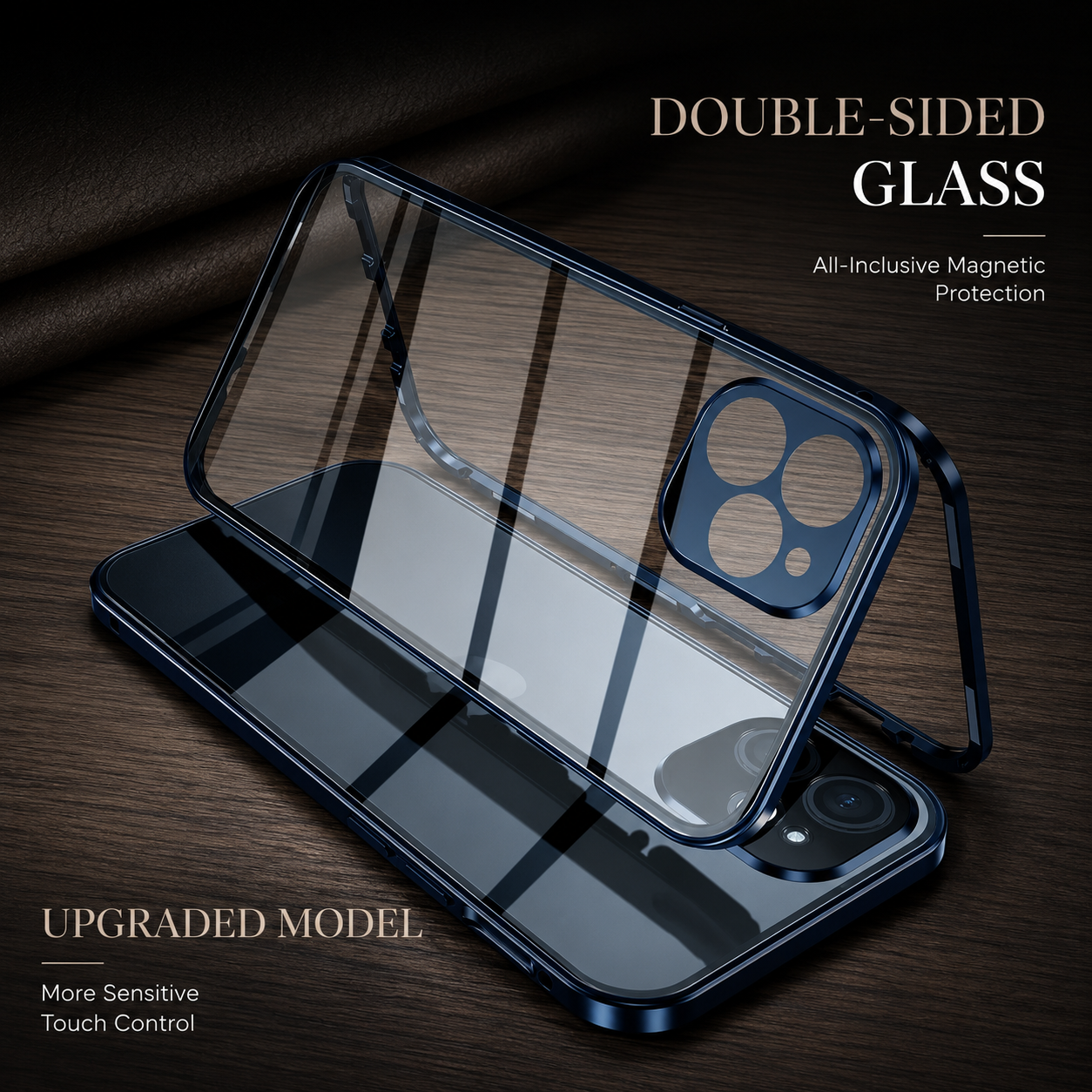 Premium iPhone Case 360 Full Protection Magnetic Glass Cover Aluminum Frame Snap Lock Shockproof Anti Scratch Clear Full Coverage Protective Case