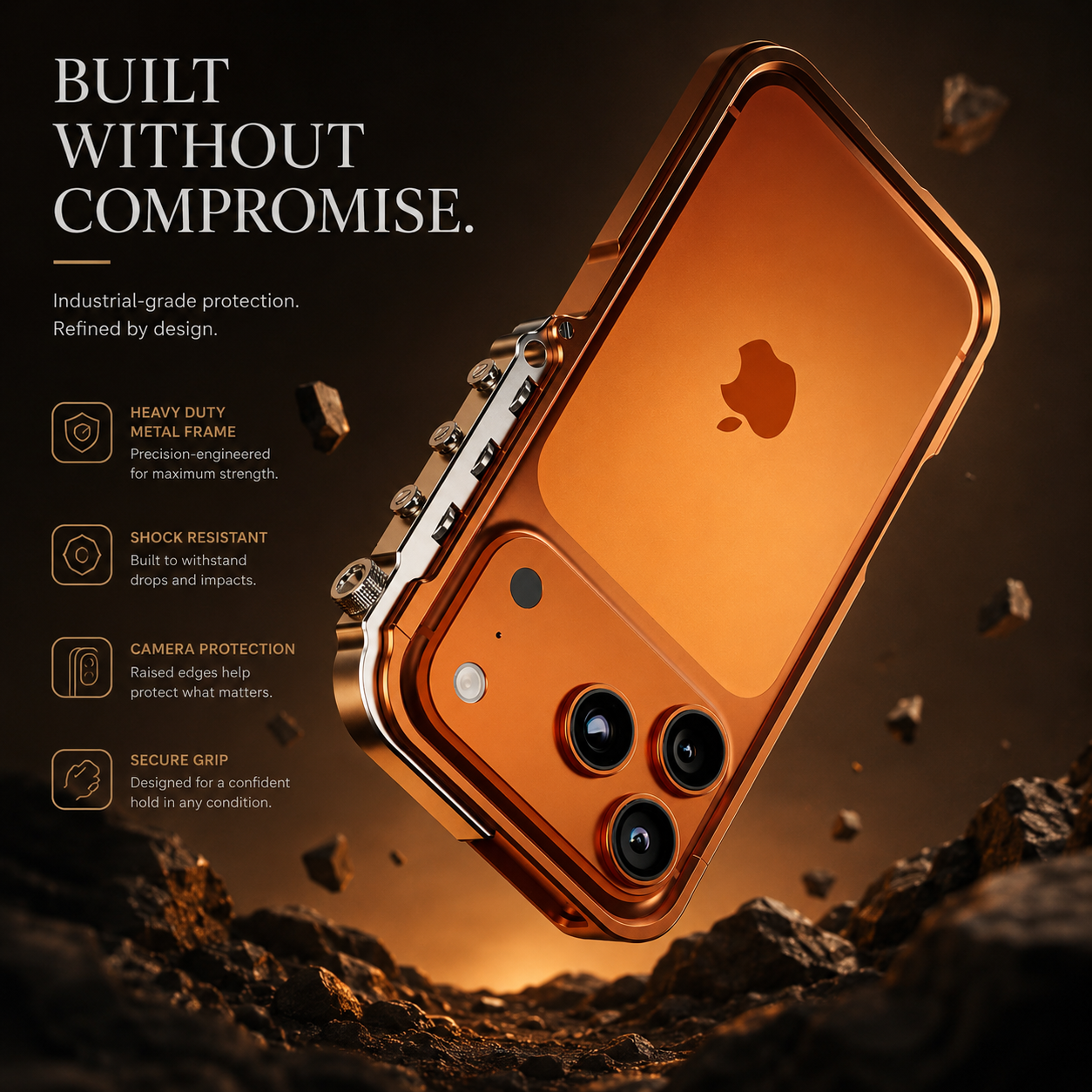 Premium iPhone Case Aluminum Alloy Bumper Protective Cover Shockproof Metal Frame Rugged Edge Protection Lightweight Non Slip Open Back Full Coverage Design