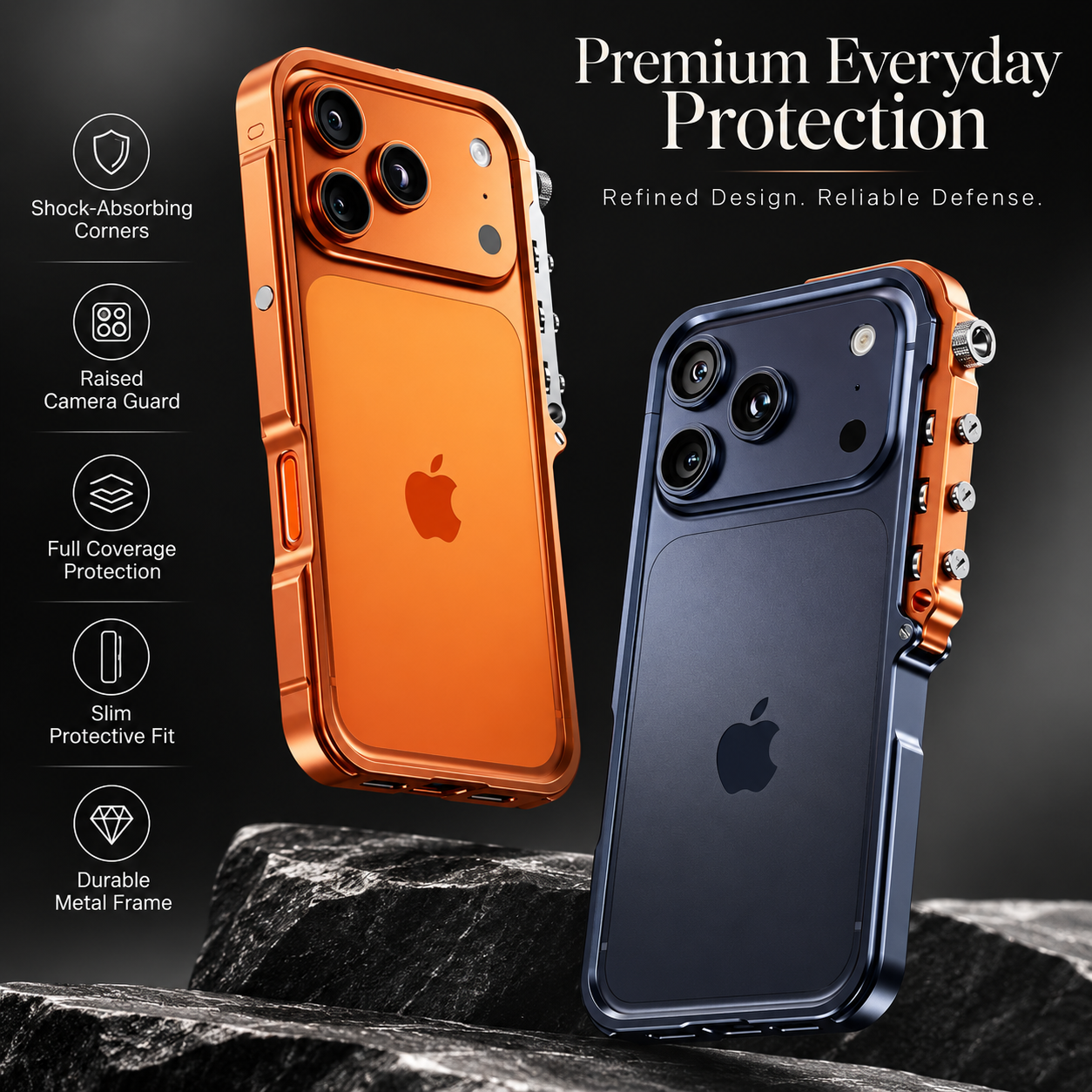 Premium iPhone Case Aluminum Alloy Bumper Protective Cover Shockproof Metal Frame Rugged Edge Protection Lightweight Non Slip Open Back Full Coverage Design