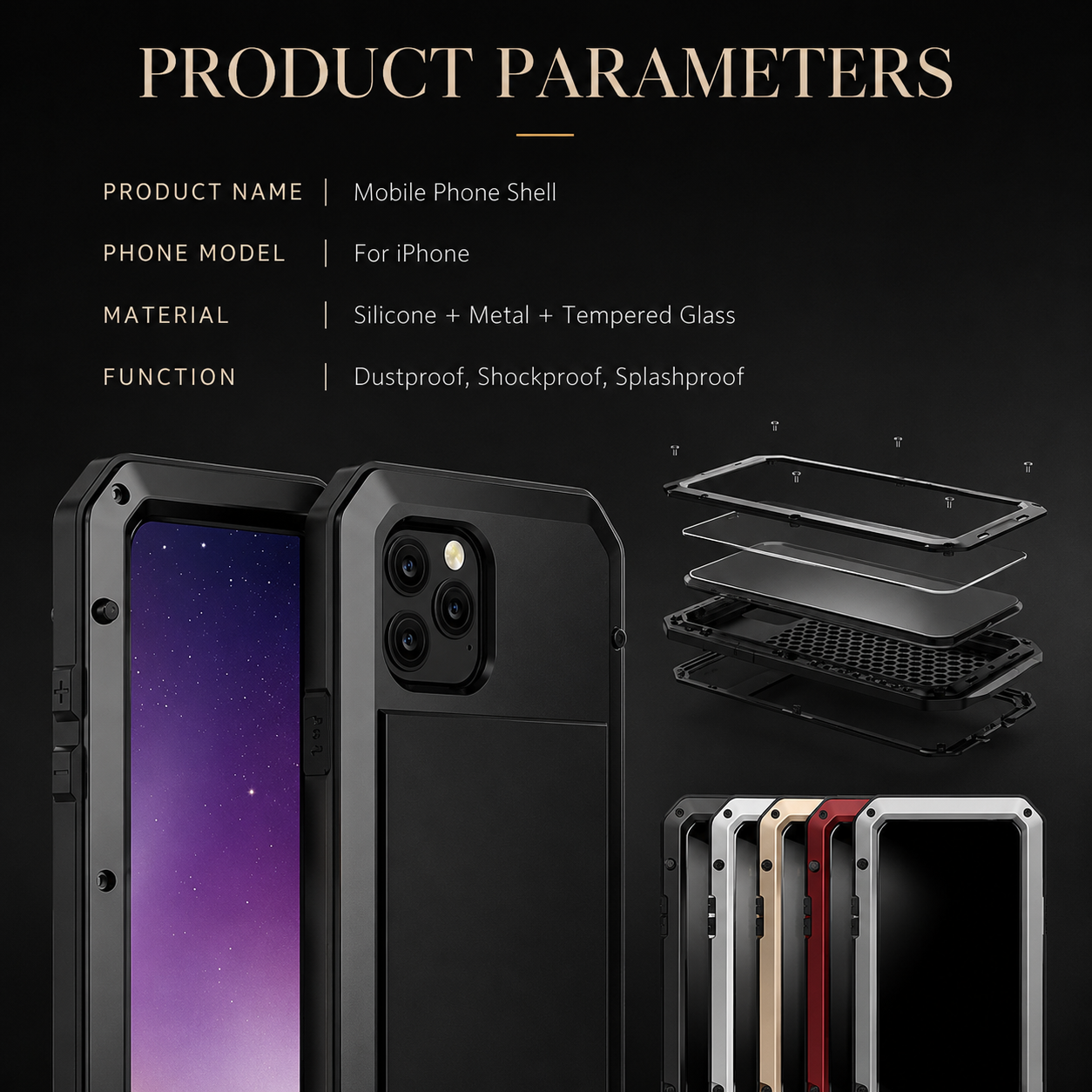 Premium iPhone Case Aluminum Metal Armor Bumper Shockproof Protective Cover Anti Fingerprint Non Slip Camera Protection Full Coverage Rugged Design