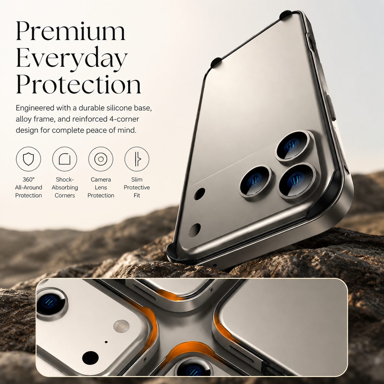 Premium iPhone Case Aluminum Metal Frame Bumper Cover Silicone Shockproof Protection Durable Slim Half Wrapped Camera Protection Full Coverage