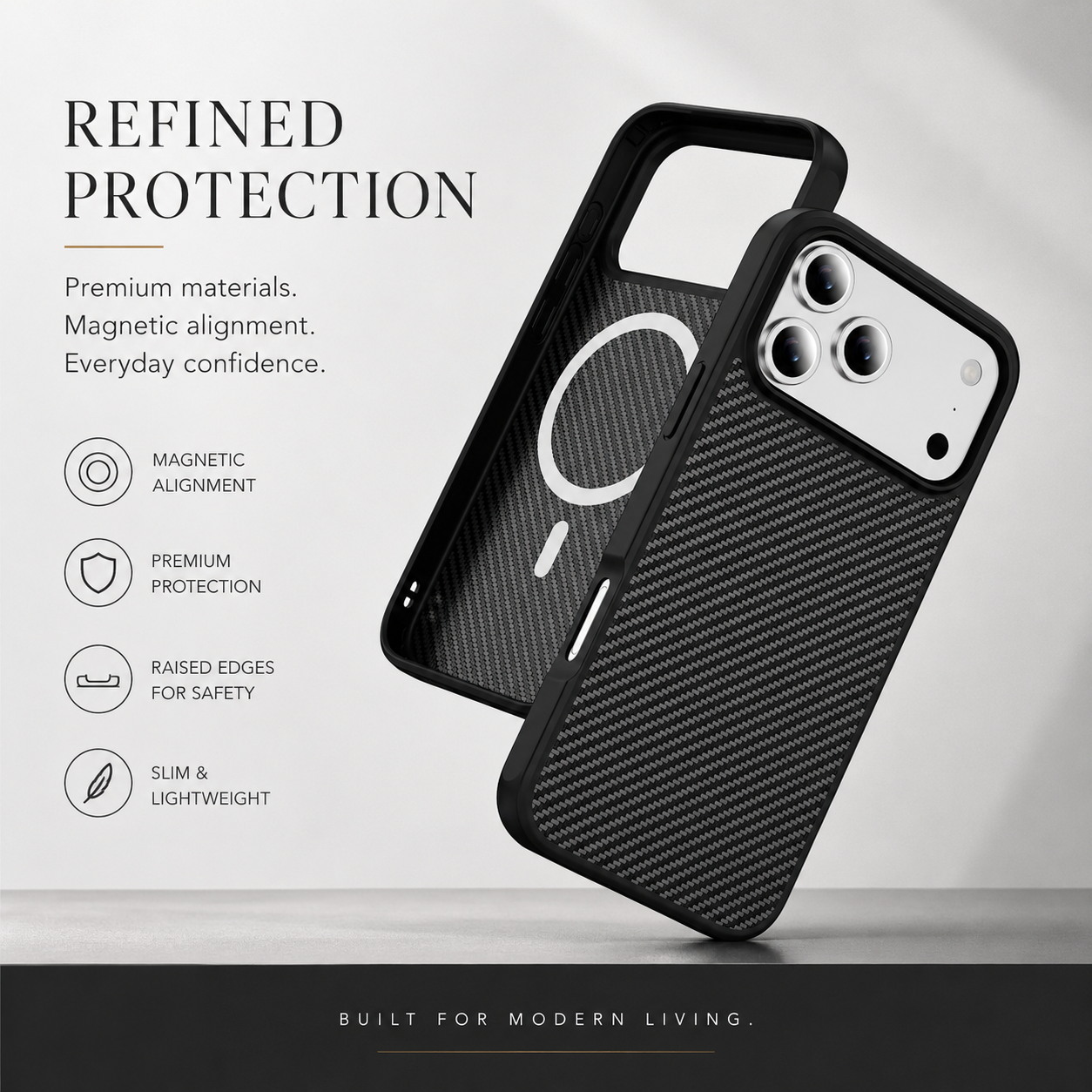 Premium iPhone Case Carbon Fiber Protective Cover Shockproof Drop Resistant Anti Fingerprint Non Slip Scratch Resistant Slim Full Coverage Design