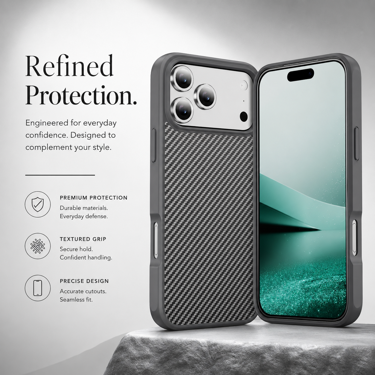 Premium iPhone Case Carbon Fiber Protective Cover Shockproof Drop Resistant Anti Fingerprint Non Slip Scratch Resistant Slim Full Coverage Design