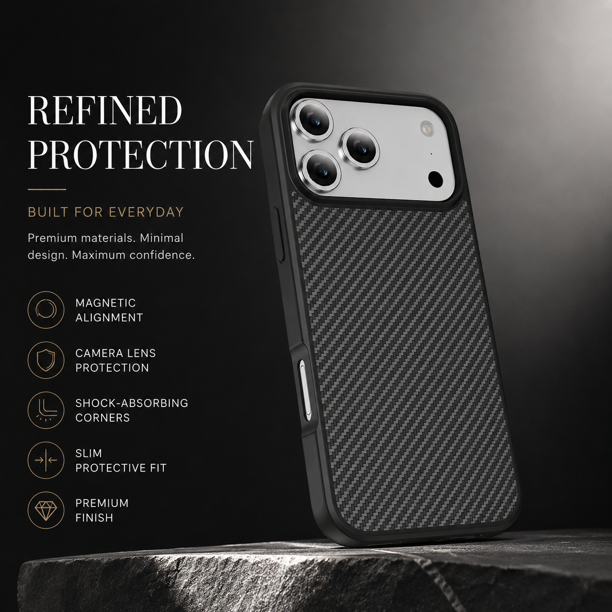 Premium iPhone Case Carbon Fiber Protective Cover Shockproof Drop Resistant Anti Fingerprint Non Slip Scratch Resistant Slim Full Coverage Design