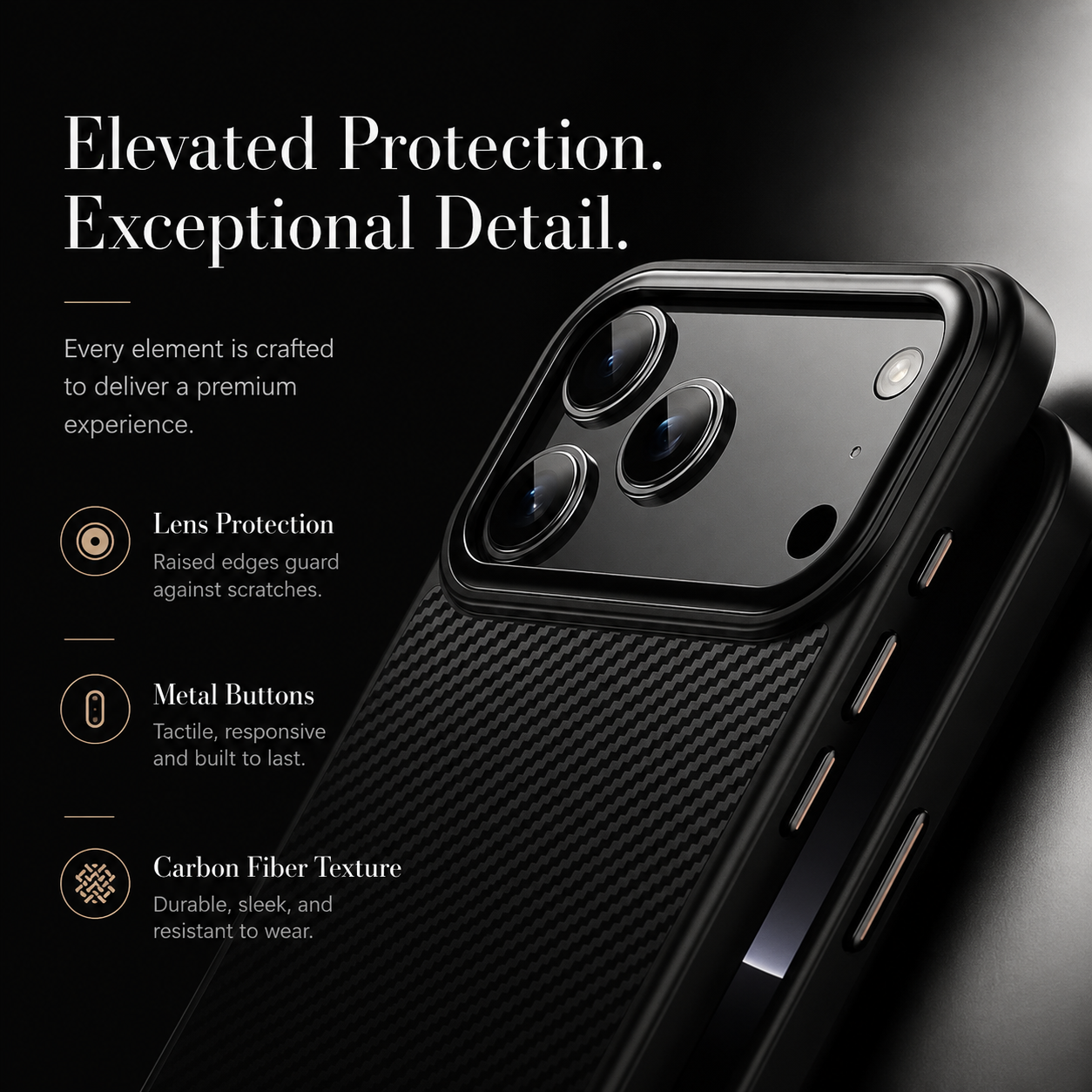 Premium iPhone Case Carbon Fiber Protective Cover Shockproof Drop Resistant Anti Fingerprint Non Slip Scratch Resistant Slim Full Coverage Design