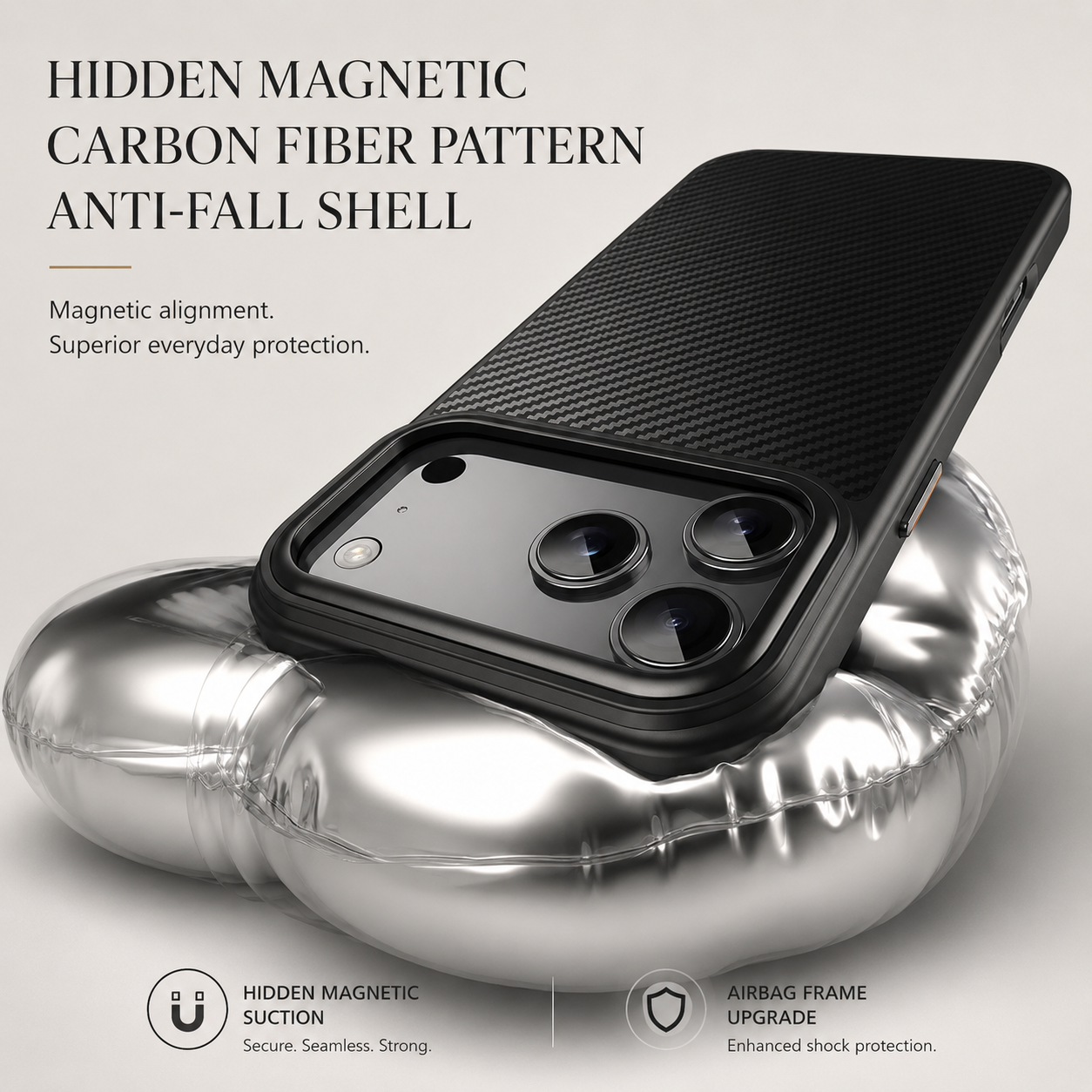 Premium iPhone Case Carbon Fiber Protective Cover Shockproof Drop Resistant Anti Fingerprint Non Slip Scratch Resistant Slim Full Coverage Design