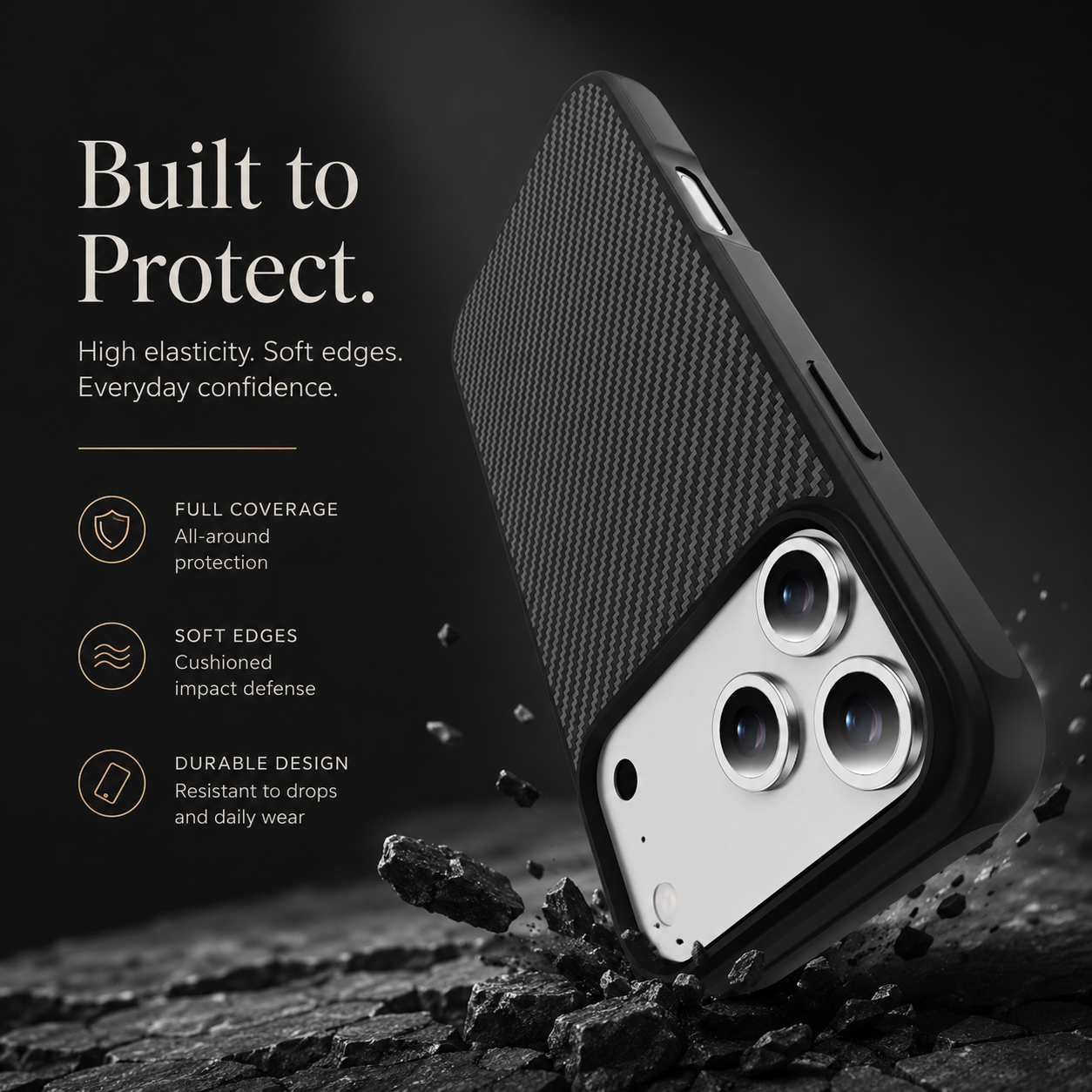 Premium iPhone Case Carbon Fiber Protective Cover Shockproof Drop Resistant Anti Fingerprint Non Slip Scratch Resistant Slim Full Coverage Design