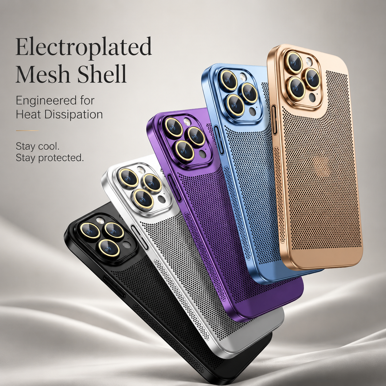 Premium iPhone Case Cooling PC Shell Electroplated Hollow Cover Heat Dissipation Anti Fingerprint Non Slip Lightweight Half Wrapped Slim Protective Design