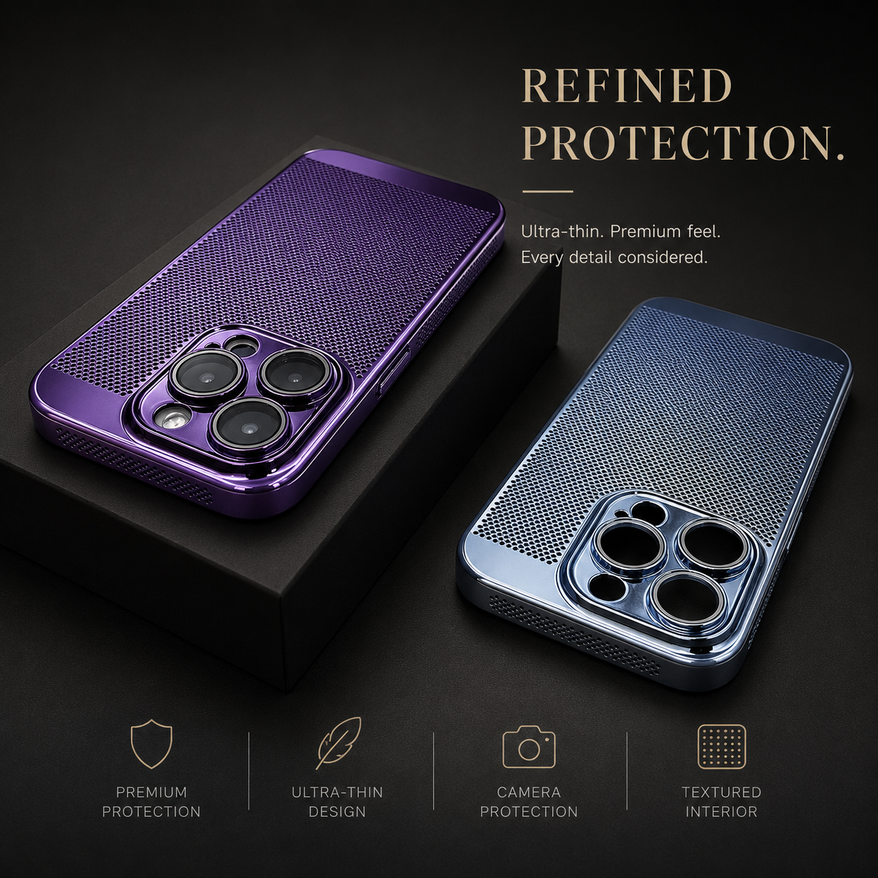 Premium iPhone Case Cooling PC Shell Electroplated Hollow Cover Heat Dissipation Anti Fingerprint Non Slip Lightweight Half Wrapped Slim Protective Design