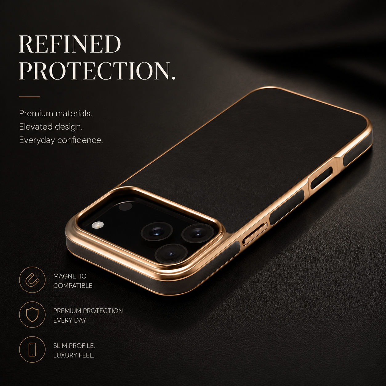 Premium iPhone Case Cowhide Leather Protective Cover MagSafe Compatible Electroplated Edge Camera Lens Protection Anti Fingerprint Non Slip Slim