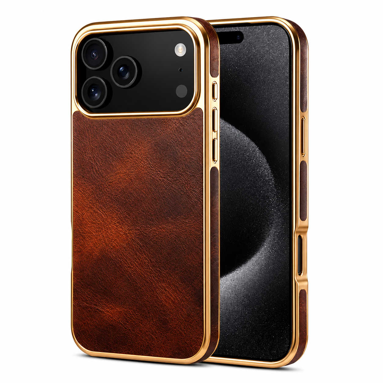 Premium iPhone Case Cowhide Leather Protective Cover MagSafe Compatible Electroplated Edge Camera Lens Protection Anti Fingerprint Non Slip Slim