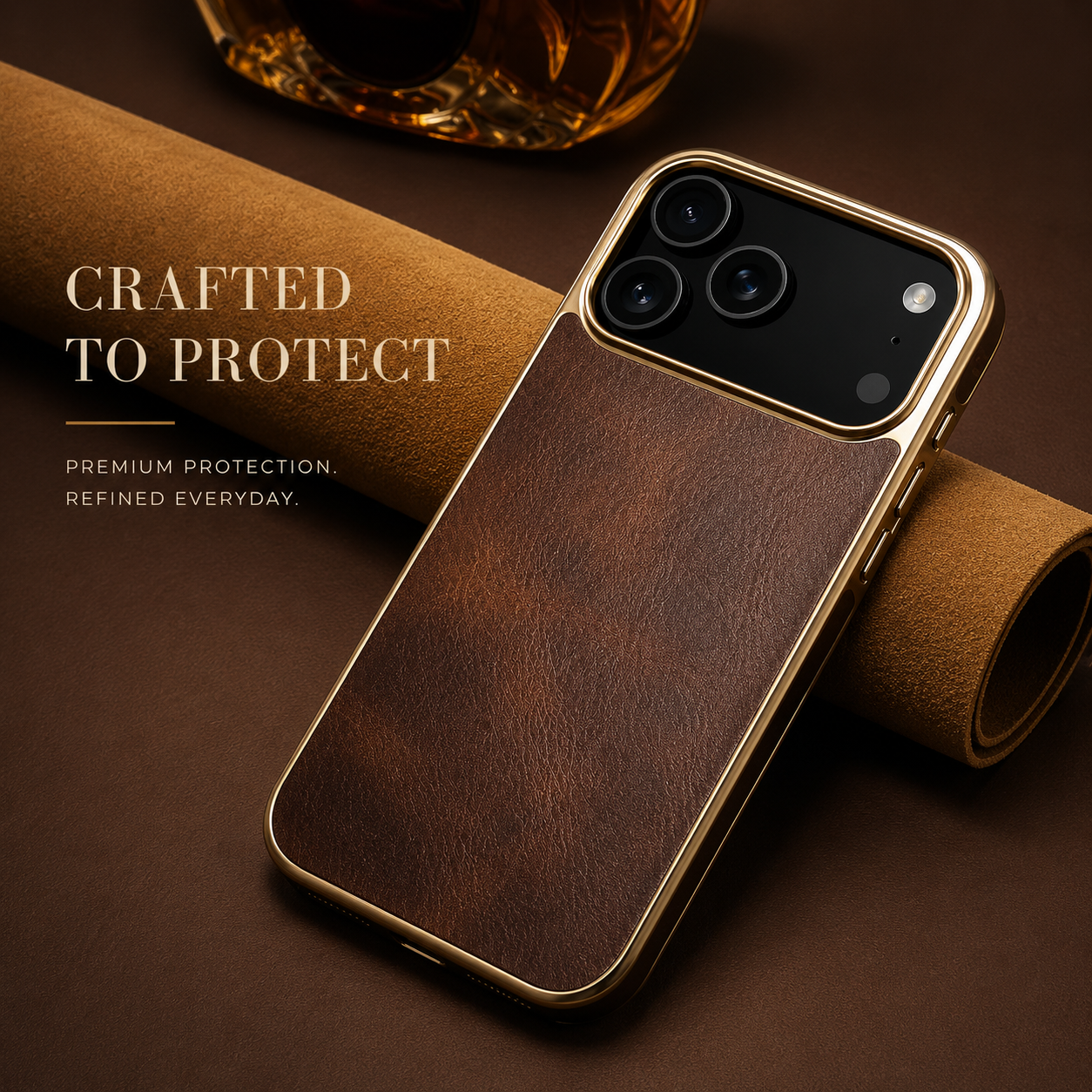 Premium iPhone Case Cowhide Leather Protective Cover MagSafe Compatible Electroplated Edge Camera Lens Protection Anti Fingerprint Non Slip Slim