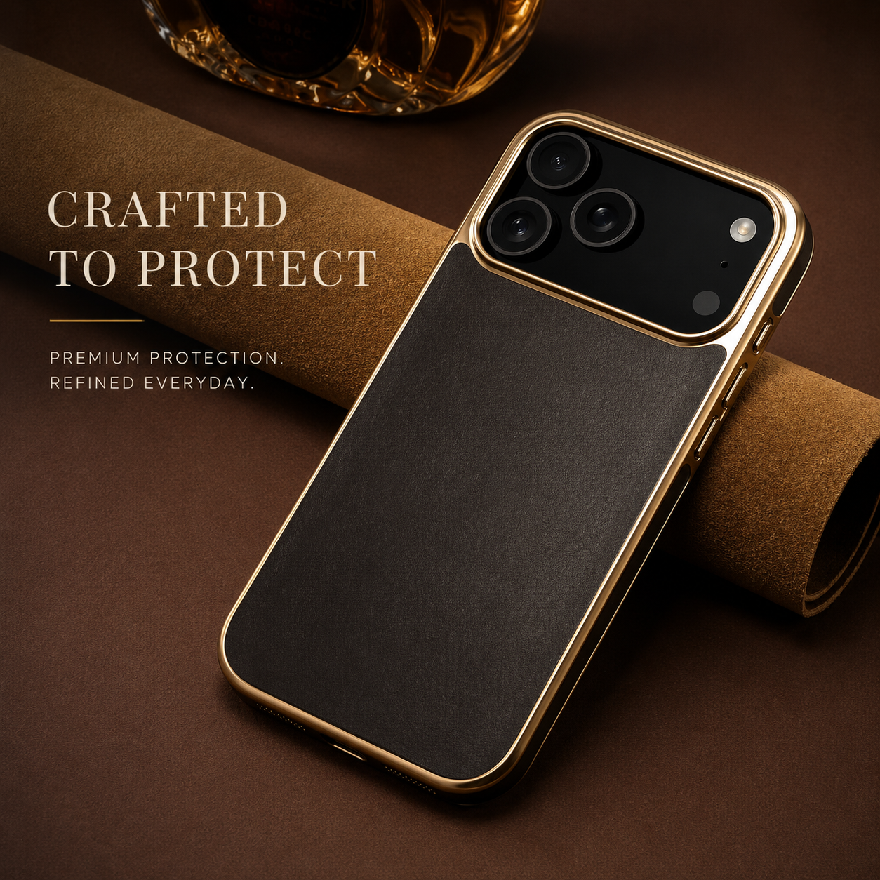 Premium iPhone Case Cowhide Leather Protective Cover MagSafe Compatible Electroplated Edge Camera Lens Protection Anti Fingerprint Non Slip Slim