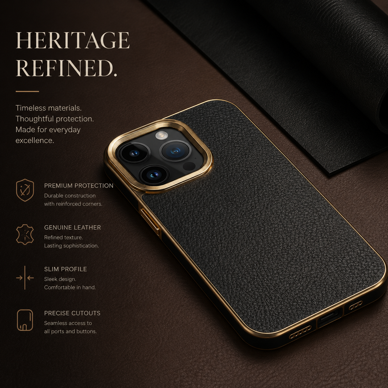 Premium iPhone Case Cowhide Leather Protective Cover MagSafe Compatible Electroplated Edge Camera Lens Protection Anti Fingerprint Non Slip Slim