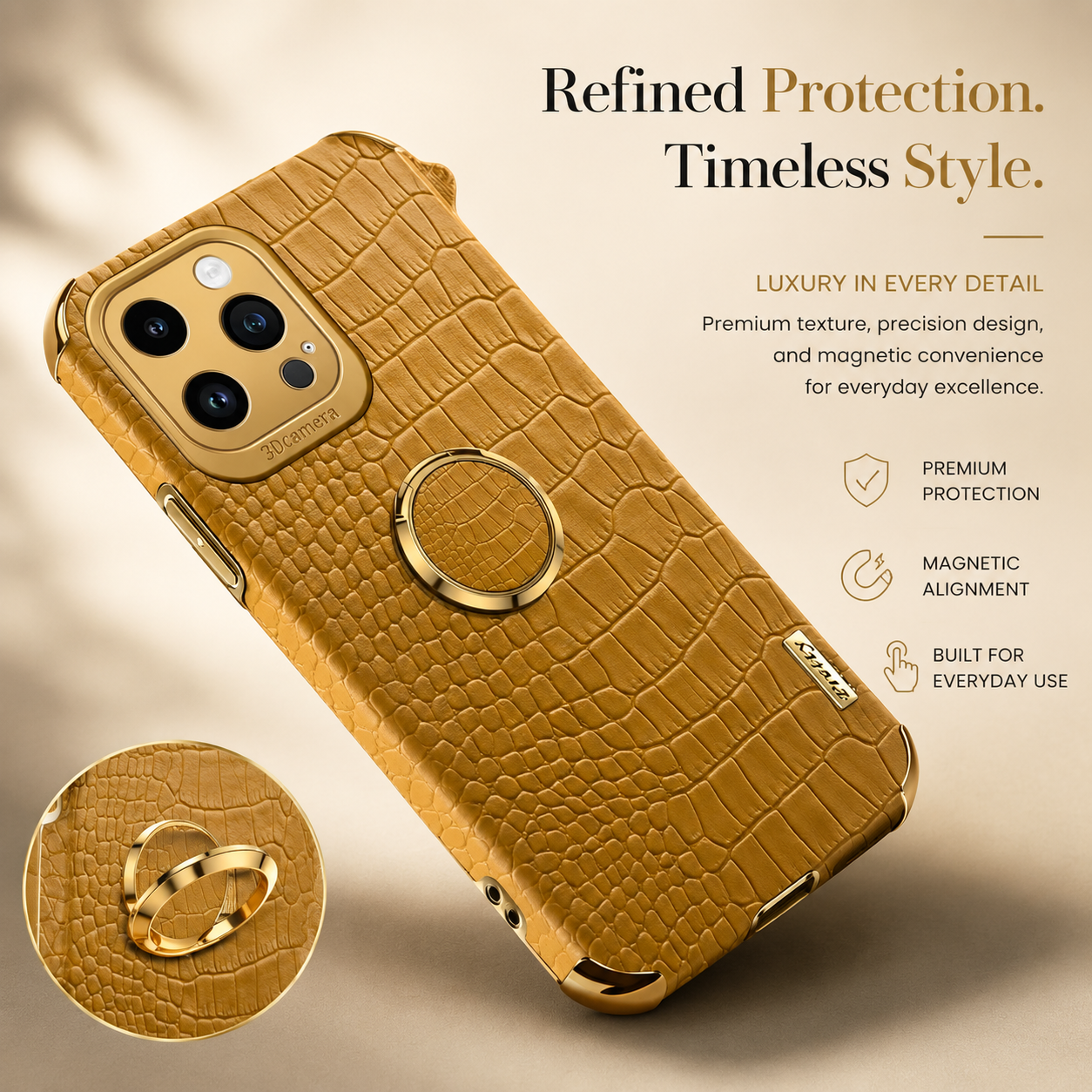 Premium iPhone Case Crocodile Leather Silicone Magnetic Car Mount Compatible Protective Cover Anti Scratch Full Coverage Slim Luxury Design