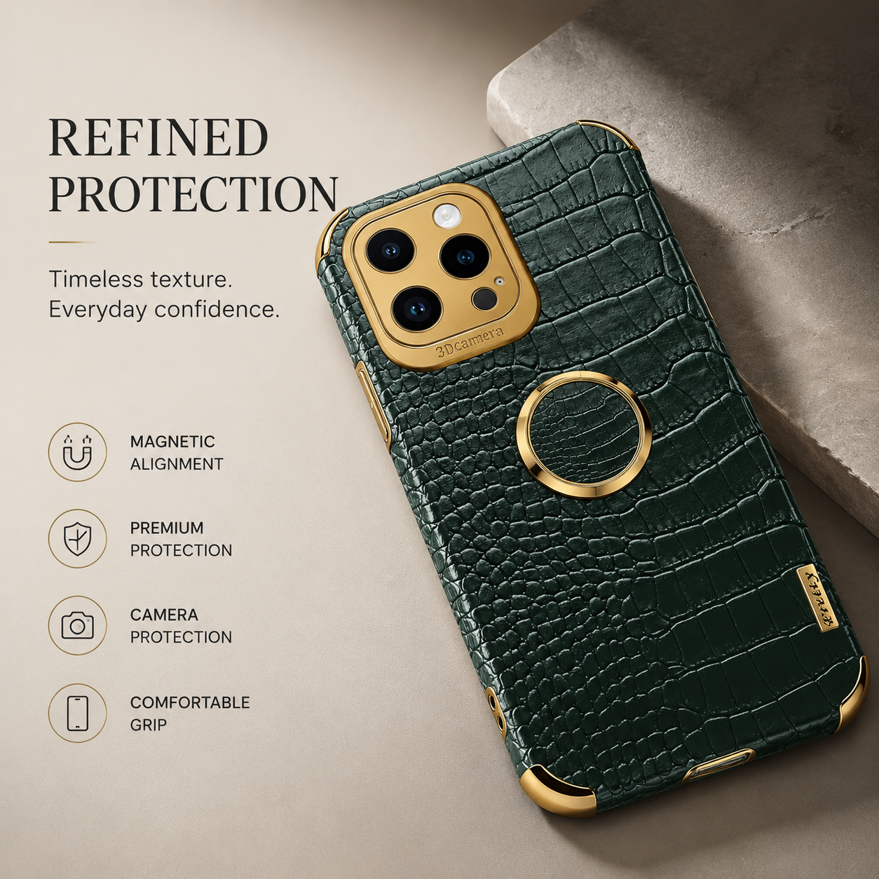 Premium iPhone Case Crocodile Leather Silicone Magnetic Car Mount Compatible Protective Cover Anti Scratch Full Coverage Slim Luxury Design